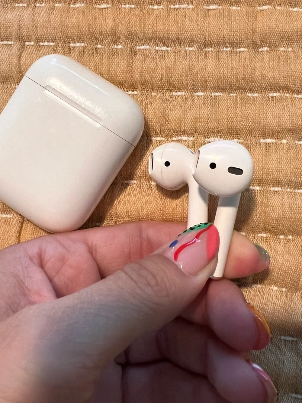 Apple AirPods Gen 2 with White Case and Mint Green Silicone Cover